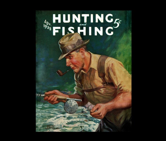 1935 Hunting & Fishing Magazine Cover Retro Art Print Vintage Magazine  Cover Illustration Art -  Canada