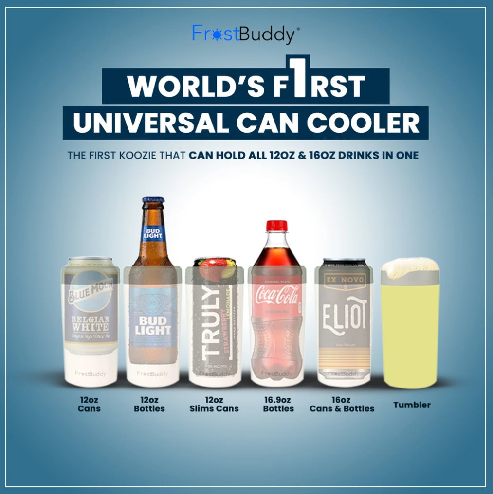  Frost Buddy Universal Can Cooler - Fits all - Stainless Steel  Can Cooler for 12 oz & 16 oz Regular or Slim Cans & Bottles - Stainless  Steel (Aqua): Home & Kitchen