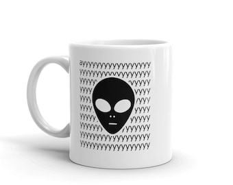 Area 51 Alien Meme Mug, Funny UFO Mug, Extraterrestrial UFO Hunter Gift, Ayyy Lmao Mug