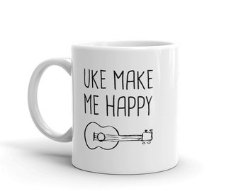 Funny Ukulele Mug, Cute Uke Mug, Ukulele Gift, Ukulele Player Tropical Mug - "Happy"