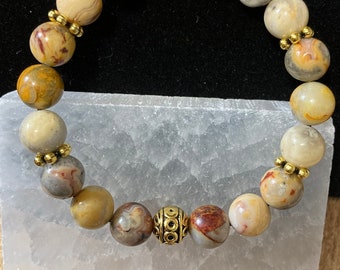PULSERA DE CUENTAS DE PIEDRA PRECIOSA CRAZY LACE, joyería de cuentas de cristal de ágata curativas, chakra del plexo solar, risa, felicidad, idea de regalo para un amigo o compañero de trabajo