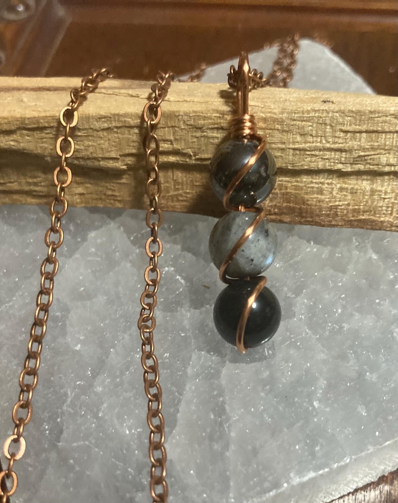 TRIPLE PROTECTION necklace COPPER wire wrapped pendant empath support repel negativity amulet handmade gift for empath obsidian labradorite hematite