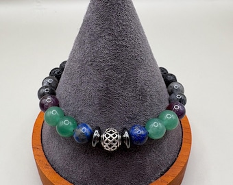 Pulsera de cuentas de piedras preciosas Celestial Balance, joyería curativa con cristales, lapislázuli, aventurina, labradorita, amatista, hematita, mala de protección