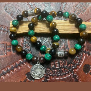 CAPRICORNE Zodiaque Astrologie Bracelet De Pierres Précieuses Décembre Janvier Anniversaire Mer Chèvre Terre Saturne Cardinal Malachite Oeil De Tigre Grenat Obsidienne