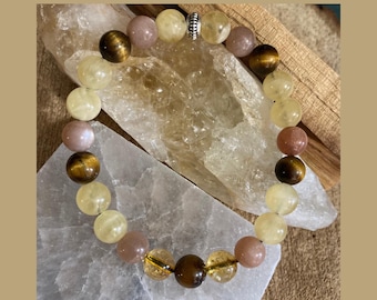 Pulsera de chakra del plexo solar con citrino, piedra solar, ojo de tigre y calcita miel. Joyas de cristal curativo que aumentan la confianza, la felicidad y la energía.
