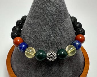 Pulsera de cuentas de piedra preciosa de citrino y piedra de sangre, jaspe rojo, lapislázuli, cuentas de cristal, joyería hecha a mano, elástica, personalizada, regalos personalizados