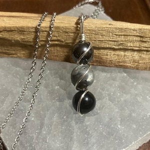 TRIPLE PROTECTION necklace COPPER wire wrapped pendant empath support repel negativity amulet handmade gift for empath obsidian labradorite hematite