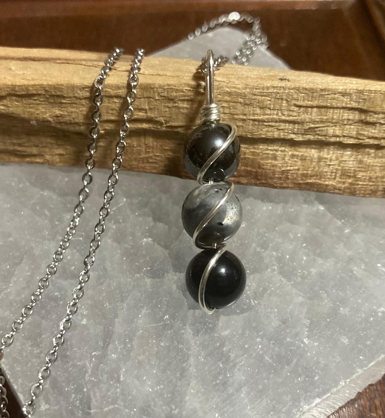 TRIPLE PROTECTION necklace COPPER wire wrapped pendant empath support repel negativity amulet handmade gift for empath obsidian labradorite hematite