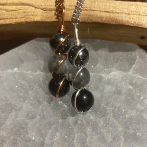 TRIPLE PROTECTION necklace COPPER wire wrapped pendant empath support repel negativity amulet handmade gift for empath obsidian labradorite hematite