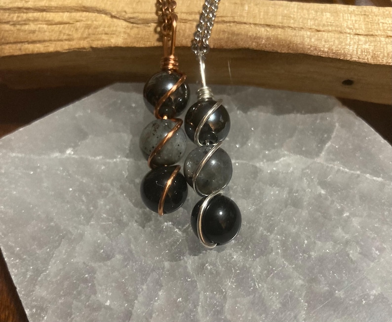 TRIPLE PROTECTION necklace COPPER wire wrapped pendant empath support repel negativity amulet handmade gift for empath obsidian labradorite hematite