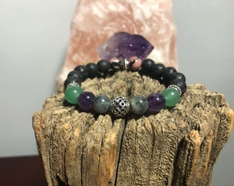 Pulsera de cuentas de piedras preciosas Healing Harmony, joyería de cristal, labradorita, aventurina, amatista, rodonita, piedra de lava, conexión a tierra, estrés, intuición