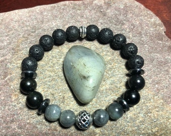 Triple protection gemstone beaded bracelet empath support crystal healing jewelry obsidian hematite labradorite grounding negativity shield