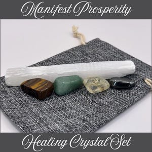 Abundance & Prosperity Tumbled Crystal Set – Citrine, Tiger&#39;s Eye, Hematite, Green Aventurine for Manifestation, Wealth Luck Pocket Stones