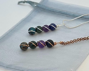 Collar del zodíaco de Piscis, colgante envuelto en alambre de cobre, sodalita, amatista, piedra de sangre, crisocola, astrología, febrero, marzo, cumpleaños