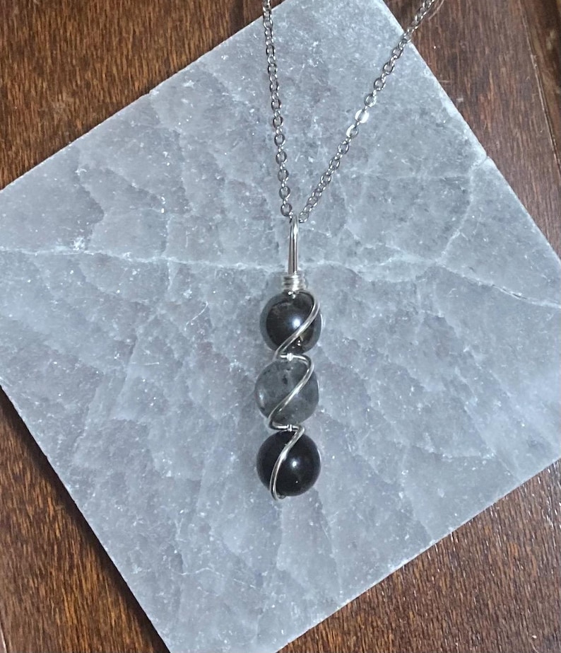 TRIPLE PROTECTION necklace COPPER wire wrapped pendant empath support repel negativity amulet handmade gift for empath obsidian labradorite hematite