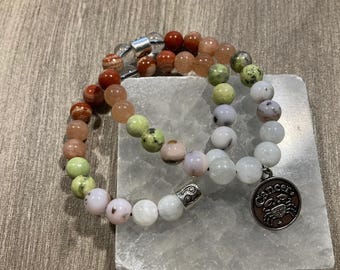 Pulsera de cuentas de piedras preciosas de astrología del zodíaco CÁNCER, joyería de cuentas de cristal de junio y julio, jaspe rojo, piedra solar, ópalo rosa, piedra lunar, crisoprasa, cuarzo