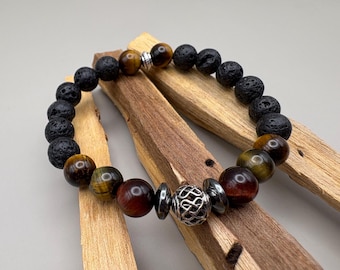 Pulsera de cuentas de piedras preciosas de ojo de tigre Joyería curativa de cristal Hematita de ojo de tigre Confianza, claridad, energía, coraje, enfoque Regalo para estudiantes