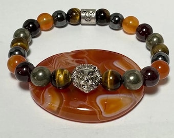 Pulsera de piedras preciosas del zodíaco LEO con cuentas de astrología, cumpleaños de julio y agosto, joyas de cristal, ojo de tigre, granate, pirita, cornalina, hematita, león