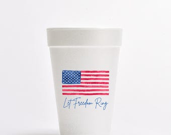 Personalized 4th of July Party Styrofoam Cups, Set of 12
