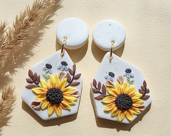 Sunflower Earrings • Floral Clay Earrings • Handmade Jewelry • Spring • Summer • Gift For Her