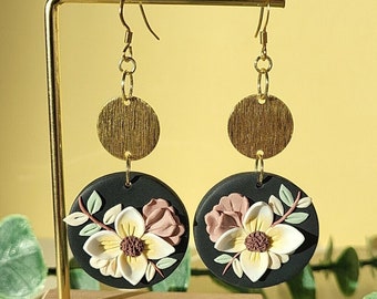 Long Drop Flower Earrings • Floral Clay Earrings • Handmade Jewelry • Mother's Day Gift Under 30 • Boho