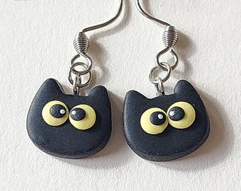 Schattige kattenoorbellen, zwarte kat oorbellen, kattenliefhebber cadeau voor vrouwen