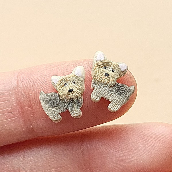 Yorkie Stud Earrings • Yorkshire Terrier Jewelry • Dog Lover Gifts Under 20 • Polymer Clay Jewellery