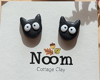 Funny Black Cat Stud Earrings, Cute Halloween Spooky Clay Jewelry Gift For Cat Lover