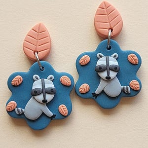Cute Raccoon Earrings, Fun Animal Earrings, Handmade Polymer Clay Jewelry, Raccoon Lover Gift, Clip On