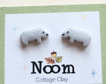 Tiny Hippo Stud Earrings, Hippo Gift Ideas, Handmade Polymer Clay Jewellery