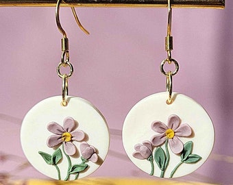 VIRELLE Violet Flower Earrings, Spring Floral Clay Earrings Handmade Jewelry Gift For Her, Mother's Day Gift For Mom
