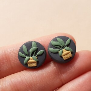 Cute Plant Stud Earrings, Polymer Clay Jewelry, Plant Gift For Women