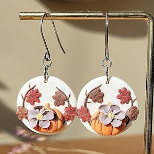 Kürbis Herbst Ohrringe | Fimo Ohrringe | Herbst Blumen Schmuck | Einzigartiges handgemachtes Geschenk für Frauen