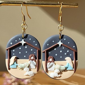 Christmas Nativity Earrings, Baby Jesus Earrings, Christian Earrings, Handmade Holiday Jewelry Gift For Her
