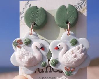 White Swan Earrings, Cute Swan Gifts For Her, Wildlife Jewellery, Handmade Polymer Clay Jewelry, Christmas Gift For Her