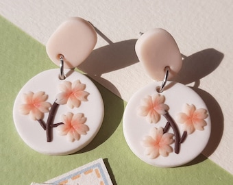 Sakura Flower Earrings | Spring Floral Clay Earrings | Handmade Jewelry Gift For Mom