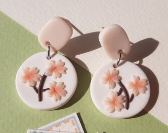 Sakura Flower Earrings, Floral Clay Earrings, Spring, Handmade Jewelry, Gift For Her, Dainty