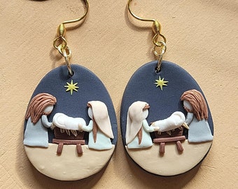Nativity Scene Earrings, Christmas Earrings, Christian Earrings, Jesus in A Manger, Holy Family Scene, Unique Christmas Gift For Women