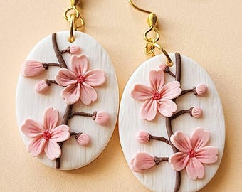 Sakura Earrings, Clay Flower Earrings Handmade Polymer Clay Jewelry Gift For Her