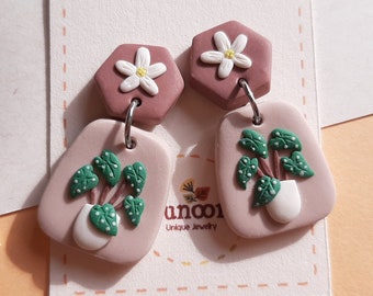 Begonia Maculata Plant Earrings, Handmade Polymer Clay Jewelry, Plant Lover Gifts Under 30