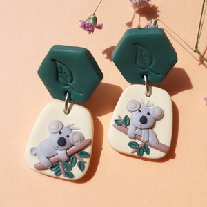 Cute Koala Earrings, Wildlife Polymer Clay Earrings, Fun And Whimsical, Clip-Ons, Gift For Her