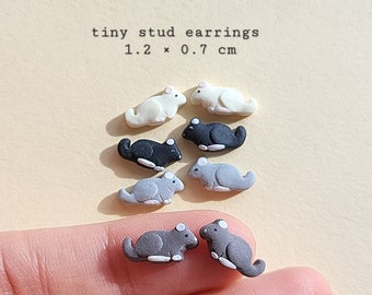 Chinchilla Stud Earrings, Polymer Clay, Rat Jewellery, Cute, Fun, Whimsical