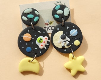 Space Earrings, Astronaut Earrings, UFO Alien Galaxy Earrings, Cute Earrings | Fun Earrings