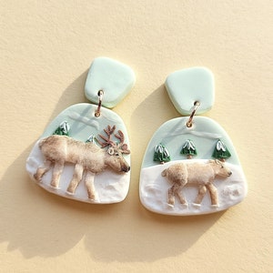 Reindeer Earrings • Winter Earrings • Polymer Clay Earrings • Unique Christmas Gifts For Women • Cottagecore Jewelry