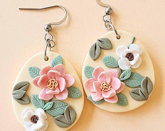 Rosa Lotusörhängen, Lera Blommorörhängen Handgjorda Polymer Clay Smycken Present Till Fru