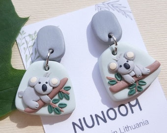 Cute Koala Earrings, Clay Earrings, Woodland Animal, Koala Gift For Her, Handmade Jewelry