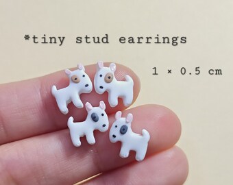 Bull Terrier Stud Earrings, Cute Bully Dog Gift, Handmade Jewelry, Clay Earrings