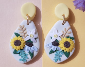 Sunflower Earrings • Polymer Clay Earrings • Handmade Jewelry • Boho Floral Style • Spring • Summer • Mother's Day Gift