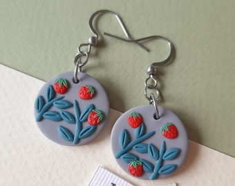 Strawberry Earrings, Clay Earrings, Fruit Earrings, Handmade Jewelry, Gift For Her