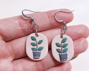 Plant Clay Earrings, Polymer Clay Earrings, Plant Lover Gift